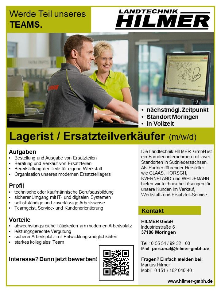 20250705_Stellenanausschreibung_Lagerist-Ersatzteilverkäufer